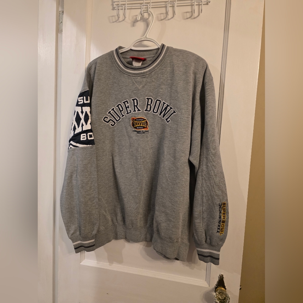 Vintage NFL Gray Super Bowl XXXVIII Crewneck Sweater 2004
